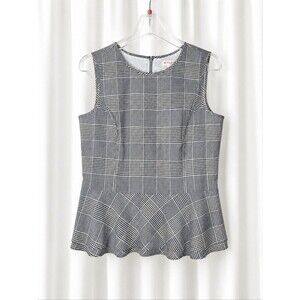 Brooks Brothers Red Fleece Gray Glen Plaid Wool Blend Chic Career Peplum Blouse